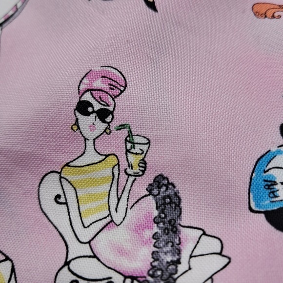 Jackii Jones Paris Now Fabric, 1 Yard x 40", Pink Fashion Ladies Print - Picture 1 of 9